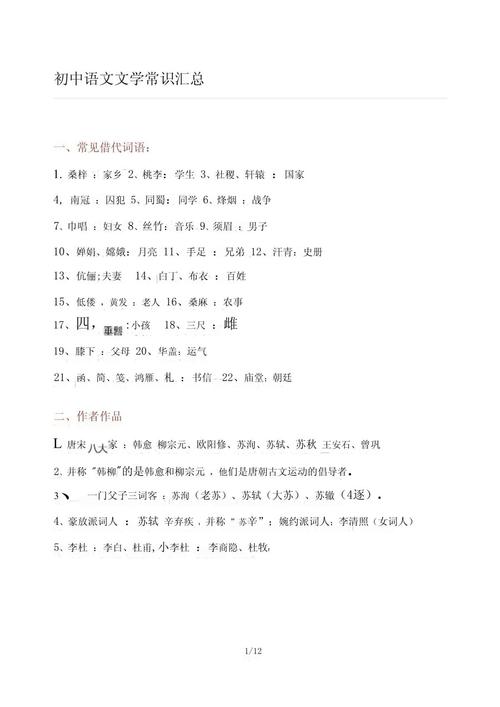 初中文学常识必考大全 - 初中文学常识必考大全书  第1张